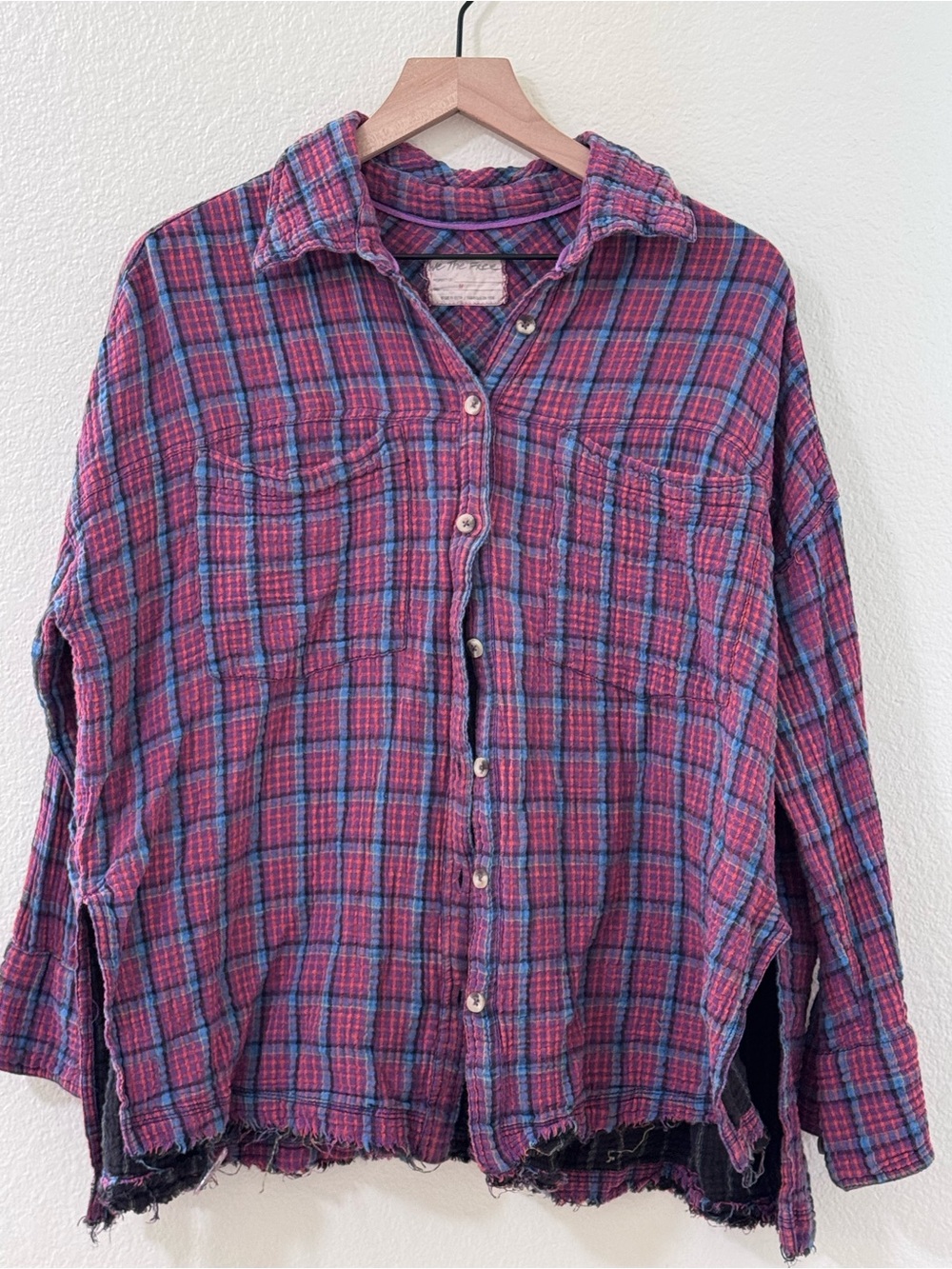 We The Free Pink Plaid Button-Down Shirt - Picture 2 of 4
